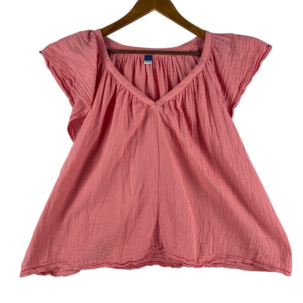 Old Navy Womens Crinkle Gauze Flutter Sleeve V-Neck Top 2X Coho Salmon Pink